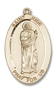 Extra Large St Jude Medal - 14kt Gold 1 5/8 x 1 Oval Pendant 5951 Extra Large St Jude Medal - 14kt Gold 1 5/8 x 1 Oval Pendant 5951