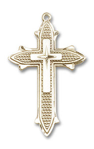Extra Large Embellished Cross On Cross Pendant - 14kt Gold 1 3/8 x 3/4 6059 Extra Large Embellished Cross On Cross Pendant - 14kt Gold 1 3/8 x 3/4 6059