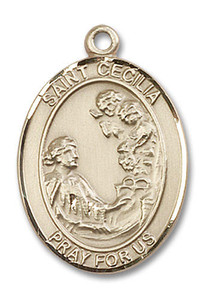 St Cecilia Medal - 14kt Gold Oval Pendant 3 Sizes St Cecilia Medal - 14kt Gold Oval Pendant 3 Sizes