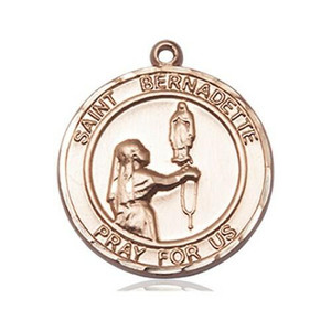 St Bernadette Medal - 14kt Gold Round Pendant 2 Sizes St Bernadette Medal - 14kt Gold Round Pendant 2 Sizes