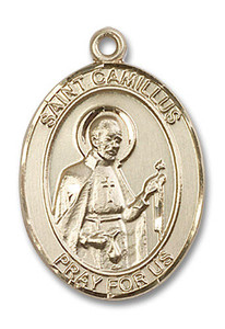 St Camillus Medal - 14kt Gold Oval Pendant 3 Sizes St Camillus Medal - 14kt Gold Oval Pendant 3 Sizes