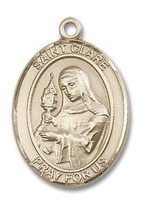 St Clare Medal - 14kt Gold Oval Pendant 3 Sizes St Clare Medal - 14kt Gold Oval Pendant 3 Sizes