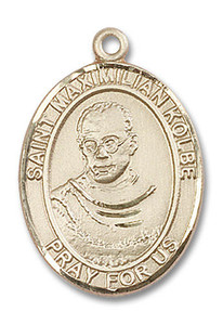 St Maximilian Kolbe Medal - 14kt Gold Oval Pendant 3 Sizes St Maximilian Kolbe Medal - 14kt Gold Oval Pendant 3 Sizes