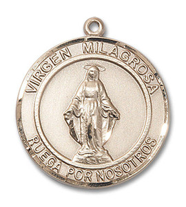 Virgen Milagrosa Medal - 14kt Gold Round Pendant 2 Sizes Virgen Milagrosa Medal - 14kt Gold Round Pendant 2 Sizes
