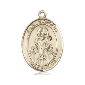St Nicholas Medal - 14kt Gold Oval Pendant 3 Sizes St Nicholas Medal - 14kt Gold Oval Pendant 3 Sizes