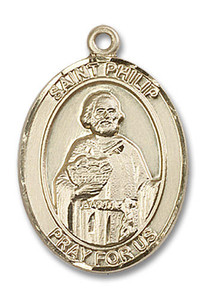 St Philip Medal - 14kt Gold Oval Pendant 3 Sizes St Philip Medal - 14kt Gold Oval Pendant 3 Sizes