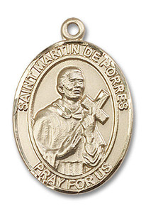 St Martin De Porres Medal - 14kt Gold Oval Pendant 3 Sizes St Martin De Porres Medal - 14kt Gold Oval Pendant 3 Sizes