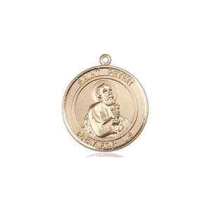 St. Peter Medal Front - 14kt Gold Round Pendant (2 Sizes)