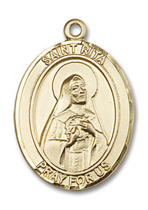 St Rita Medal - 14kt Gold Oval Pendant 3 Sizes St Rita Medal - 14kt Gold Oval Pendant 3 Sizes