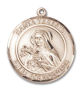 Santa Teresita Medal - 14kt Gold Round Pendant 2 Sizes Santa Teresita Medal - 14kt Gold Round Pendant 2 Sizes