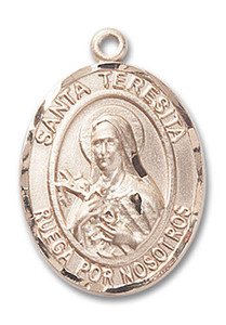 Santa Teresita Medal - 14kt Gold Oval Pendant 2 Sizes Santa Teresita Medal - 14kt Gold Oval Pendant 2 Sizes