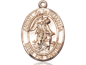 Angel De La Guarda Medal - 14kt Gold Oval Pendant Angel De La Guarda Medal - 14kt Gold Oval Pendant