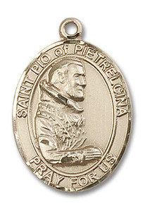 St Pio of Pietrelcina Medal - 14kt Gold Oval Pendant 3 Sizes St Pio of Pietrelcina Medal - 14kt Gold Oval Pendant 3 Sizes