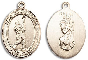 St Christopher Lacrosse Medal - 14kt Gold Oval Pendant 3 Sizes St Christopher Lacrosse Medal - 14kt Gold Oval Pendant 3 Sizes