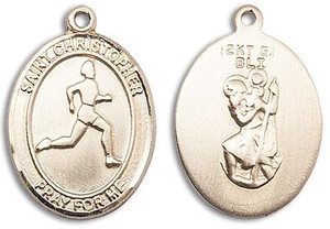 St Christopher Track and Field Medal - 14kt Gold Oval Pendant 3 Sizes St Christopher Track and Field Medal - 14kt Gold Oval Pendant 3 Sizes