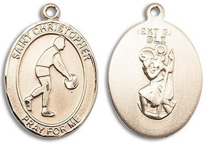 St Christopher Basketball Medal - 14kt Gold Oval Pendant 3 Sizes St Christopher Basketball Medal - 14kt Gold Oval Pendant 3 Sizes
