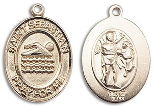 St Sebastian Swimming Medal - 14kt Gold Oval Pendant 3 Sizes St Sebastian Swimming Medal - 14kt Gold Oval Pendant 3 Sizes
