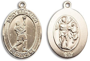 St Sebastian Lacrosse Medal - 14kt Gold Oval Pendant 3 Sizes St Sebastian Lacrosse Medal - 14kt Gold Oval Pendant 3 Sizes