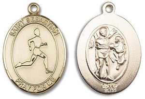 St Sebastian Track and Field Medal - 14kt Gold Oval Pendant 3 Sizes St Sebastian Track and Field Medal - 14kt Gold Oval Pendant 3 Sizes