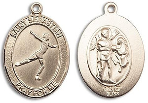 St Sebastian Figure Skating Medal - 14kt Gold Oval Pendant 3 Sizes St Sebastian Figure Skating Medal - 14kt Gold Oval Pendant 3 Sizes