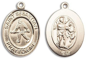 St Sebastian Field Hockey Medal - 14kt Gold Oval Pendant 3 Sizes St Sebastian Field Hockey Medal - 14kt Gold Oval Pendant 3 Sizes