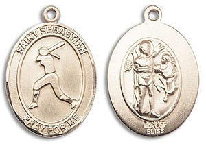 St Sebastian Softball Medal - 14kt Gold Oval Pendant 3 Sizes St Sebastian Softball Medal - 14kt Gold Oval Pendant 3 Sizes