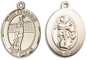 St Sebastian Volleyball Medal - 14kt Gold Oval Pendant 3 Sizes St Sebastian Volleyball Medal - 14kt Gold Oval Pendant 3 Sizes