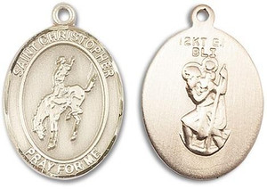 St Christopher Rodeo Medal - 14kt Gold Oval Pendant 3 Sizes St Christopher Rodeo Medal - 14kt Gold Oval Pendant 3 Sizes