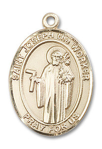 St Joseph The Worker Medal - 14kt Gold Oval Pendant 3 Sizes St Joseph The Worker Medal - 14kt Gold Oval Pendant 3 Sizes