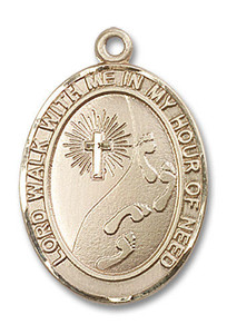 Footprints With Cross Medal - 14kt Gold Oval Pendant 3 Sizes Footprints With Cross Medal - 14kt Gold Oval Pendant 3 Sizes