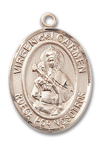 Virgen Del Carmen Medal - 14kt Gold Oval Pendant 2 Sizes Virgen Del Carmen Medal - 14kt Gold Oval Pendant 2 Sizes