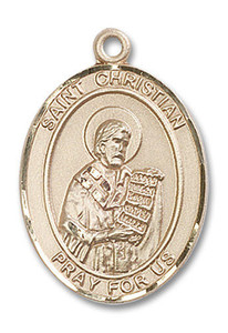 St Christian Medal - 14kt Gold Oval Pendant 3 Sizes St Christian Medal - 14kt Gold Oval Pendant 3 Sizes