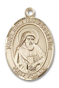 St Bede The Venerable Medal - 14kt Gold Oval Pendant 3 Sizes St Bede The Venerable Medal - 14kt Gold Oval Pendant 3 Sizes