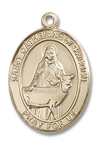 St Catherine of Sweden Medal - 14kt Gold Oval Pendant 3 Sizes St Catherine of Sweden Medal - 14kt Gold Oval Pendant 3 Sizes