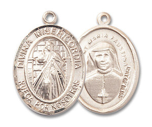 Divina Misericordia Medal - 14kt Gold Oval Pendant 2 Sizes Divina Misericordia Medal - 14kt Gold Oval Pendant 2 Sizes