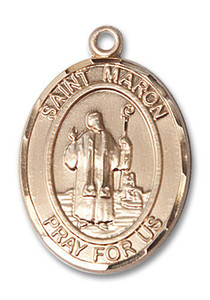 St Maron Medal - 14kt Gold Oval Pendant 3 Sizes St Maron Medal - 14kt Gold Oval Pendant 3 Sizes