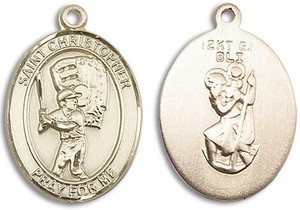 St Christopher Baseball Medal - 14kt Gold Oval Pendant 2 Sizes St Christopher Baseball Medal - 14kt Gold Oval Pendant 2 Sizes