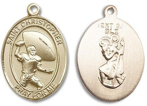 St Christopher Football Medal - 14kt Gold Oval Pendant 2 Sizes St Christopher Football Medal - 14kt Gold Oval Pendant 2 Sizes