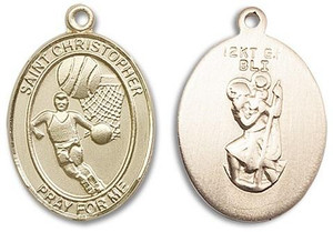 St Christopher Basketball Medal - 14kt Gold Oval Pendant 2 Sizes St Christopher Basketball Medal - 14kt Gold Oval Pendant 2 Sizes