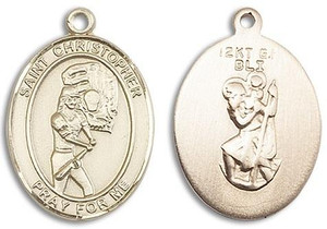 St Christopher Softball Medal - 14kt Gold Oval Pendant 2 Sizes St Christopher Softball Medal - 14kt Gold Oval Pendant 2 Sizes