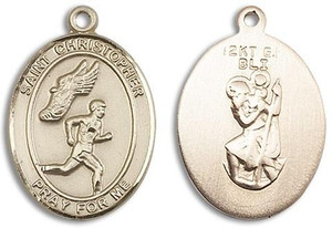 St Christopher Mens Track and Field Medal - 14kt Gold Oval Pendant 2 Sizes St Christopher Mens Track and Field Medal - 14kt Gold Oval Pendant 2 Sizes