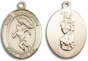 St Christopher Womens Track and Field Medal - 14kt Gold Oval Pendant 2 Sizes St Christopher Womens Track and Field Medal - 14kt Gold Oval Pendant 2 Sizes