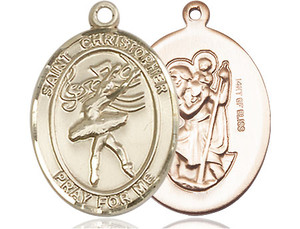 St. Christopher Dance Medal - 14kt Gold Oval Pendant (2 Sizes) St. Christopher Dance Medal - 14kt Gold Oval Pendant (2 Sizes)