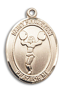 St Sebastian Cheerleading Medal - 14kt Gold Oval Pendant 2 Sizes St Sebastian Cheerleading Medal - 14kt Gold Oval Pendant 2 Sizes