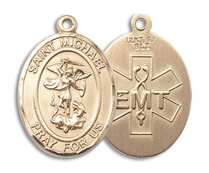 St Michael Paramedic Medal - 14kt Gold Oval Pendant 3 Sizes St Michael Paramedic Medal - 14kt Gold Oval Pendant 3 Sizes