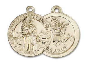 St Joan of Arc Army Medal - 14kt Gold 7/8 x 3/4 Round Pendant 0193 St Joan of Arc Army Medal - 14kt Gold 7/8 x 3/4 Round Pendant 0193