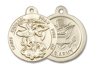 St Michael Army Medal - 14kt Gold 7/8 x 3/4 Round Pendant 0342 St Michael Army Medal - 14kt Gold 7/8 x 3/4 Round Pendant 0342