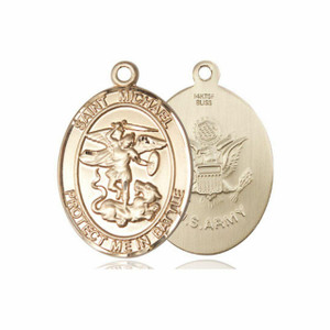 Large St Michael Army Medal - 14kt Gold 1 x 5/8 Oval Pendant 1173 Large St Michael Army Medal - 14kt Gold 1 x 5/8 Oval Pendant 1173