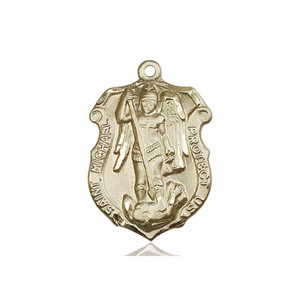 Large St Michael Army Shield Medal - 14kt Gold 1 1/4 x 7/8 Pendant 5448 Large St Michael Army Shield Medal - 14kt Gold 1 1/4 x 7/8 Pendant 5448