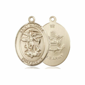 St Michael Army Medal - 14kt Gold Oval Pendant 3 Sizes St Michael Army Medal - 14kt Gold Oval Pendant 3 Sizes